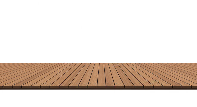 Low wooden deck platform with visible front edge on transparent background