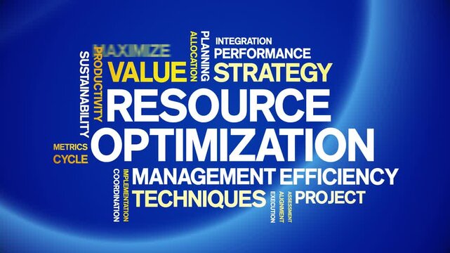 Resource Optimization animated word cloud-text design animation tag kinetic typography seamless loop.