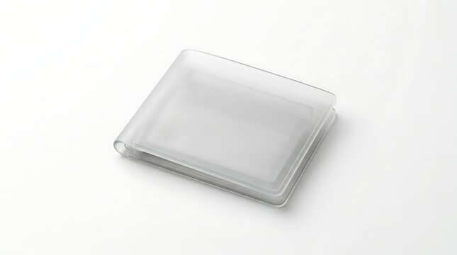 Isolated empty frosted clear plastic wallet mockup showing translucent texture and soft edges for branding presentation
