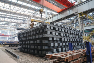 Naklejka premium The steel billets in the rolling mill are neatly arranged together