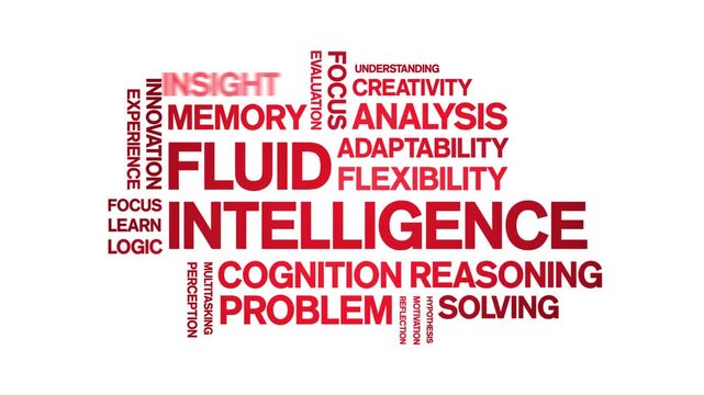 Fluid intelligence animated word cloud-text design animation tag kinetic typography seamless loop.