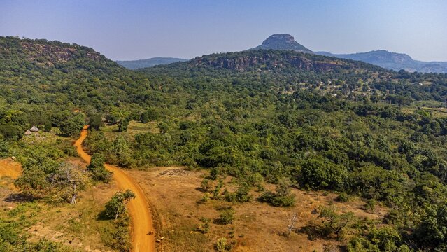 Aerials of the mountain scnerey in Fouta Djallon, Guinea Conakry