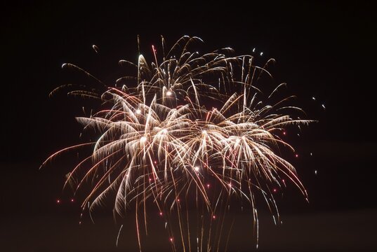 White sparks from fireworks spread across the night sky, Lower Saxony, Germany