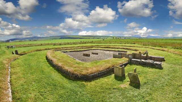 Structure 8 of the Neolithic Barnhouse Settlement archaeological site, circa 3000 BC, Loch of Harray, Orkney Mainland, Scotland, United Kingdom