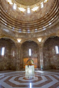 Marble interior of the temple with dome and decorative light sources, Yazidi temple, Yazidi temple, the largest Yazidi temple in the world is called Quba Mere Diwane, Aknalich, Aknalich, Armavir district, Armenia