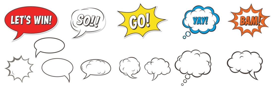 Comic speech bubbles and sound effects collection vector illustration