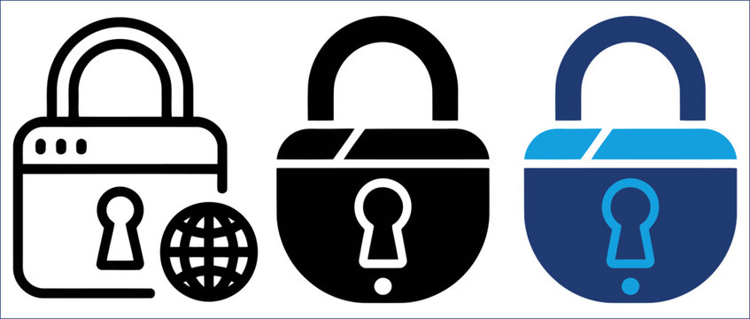 Domain Security Padlock Symbol with Digital Lock and Web Protection Illustration Design. Symbol of cybersecurity, website protection, data encryption and online safety trust system concept