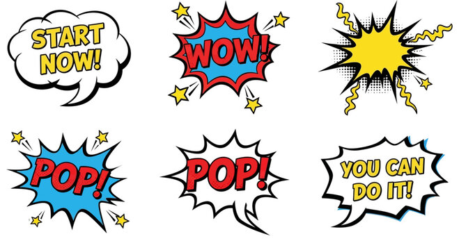 Comic book speech bubbles and explosion effects collection