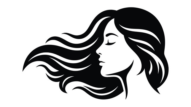 Beautiful Woman Profile with Long Flowing Wavy Hair Silhouette Vector Illustration for Beauty Salon
