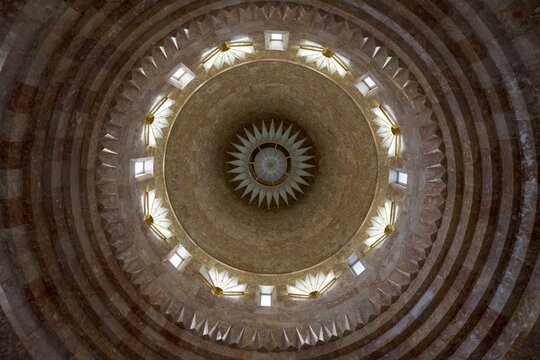 View of a dome with concentric circles and windows that create an interesting play of light, Yazidi temple, Yazidi Temple, the largest Yazidi temple in the world is called Quba Mere Diwane, Aknalich, Aknalich, Armavir district, Armenia