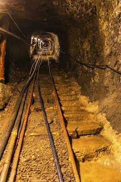 Underground tunnel in the former Ginevro mine, Miniere Calamita, Elba, Tuscan Archipelago, Tuscany, Italy