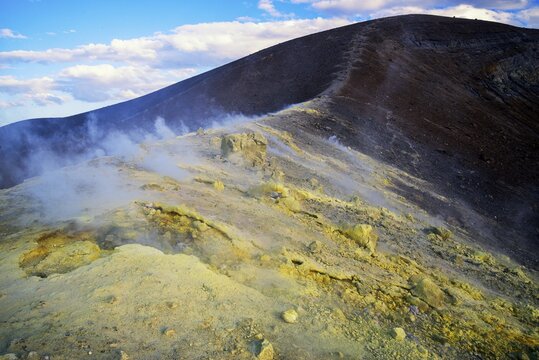 Sulphur and fumarole smoke, The Gran Cratere, Vulcano Island, Aeolian Islands, Italy