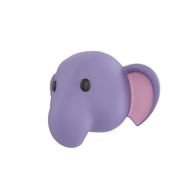 Cute 3D render Little Elephant head, turned to the side at a 45-degree angle, clean and simple profile view, isolated on white background.