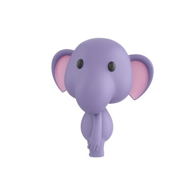 Cute 3D render Little Elephant character standing sideways with arms resting naturally by the body, head turned to look at the camera, calm and neutral pose, isolated on white background.