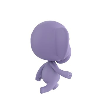 Cute 3D render Little Elephant character walking away with its back turned to the camera, gentle departure pose, isolated on white background.