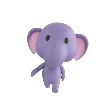 Cute 3D render Little Elephant character walking calmly toward the camera, relaxed and friendly stride, isolated on white background.
