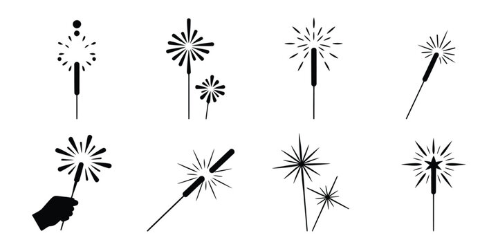 New Year 2026 sparkler silhouette icon set festive vector illustration