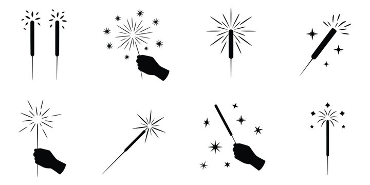 Happy New Year 2026 sparkler icons silhouette celebration vector illustration