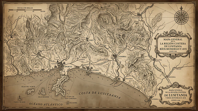 Vintage map of Lusitania coastal region