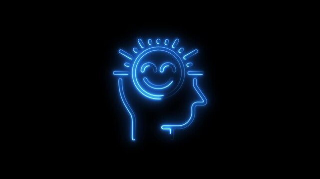 Glowing neon happy mind animation for mental health and positivity