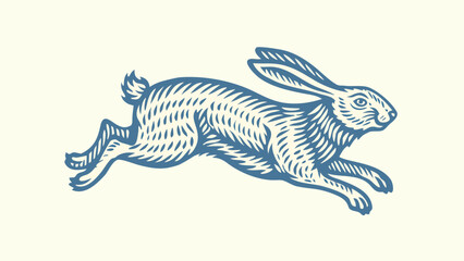 Running hare illustration vintage engraving style on a white background © Indira