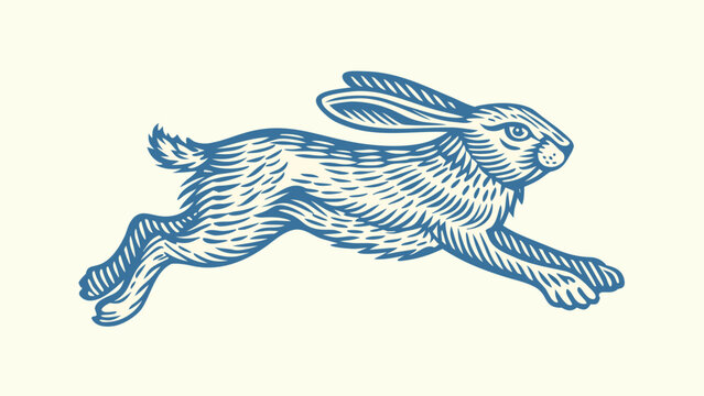 Running hare illustration detailed linework and sketched aesthetic