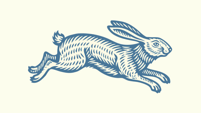 Running hare illustration vintage engraving style on a white background