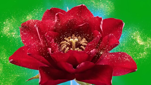 Enchanting Red Flower Blooms with Magical Sparkles.