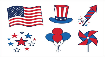 Obraz premium American Flag Top Hat And Fireworks A Patriotic Vector Illustration Collection