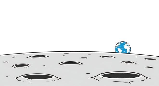 Cartoon earth globe on the moons surface in space illustration