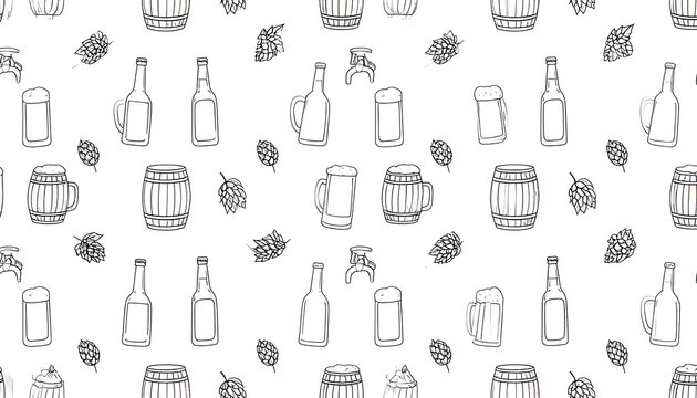 Beer brewery and hops illustration pattern.