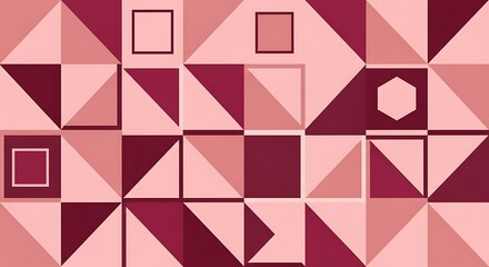 Fototapeta premium Geometric pattern of pink and purple squares and triangles.