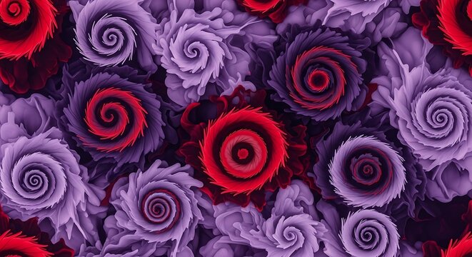 Abstract close-up of vibrant purple and red floral pattern.