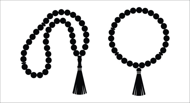 Black prayer beads with tassels silhouette style on a white background