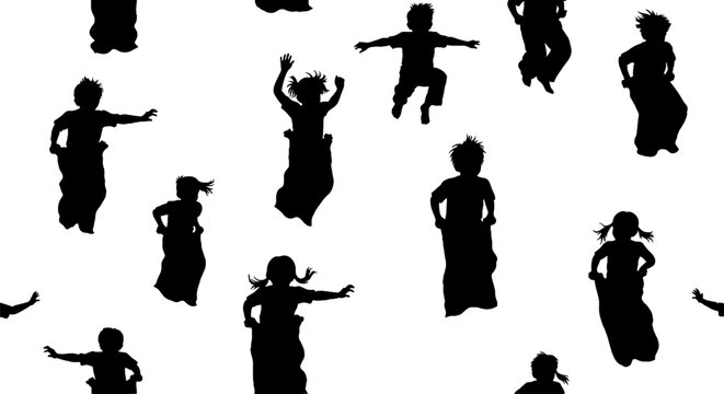 Silhouettes of Dancing Figures in Various Joyful Poses.
