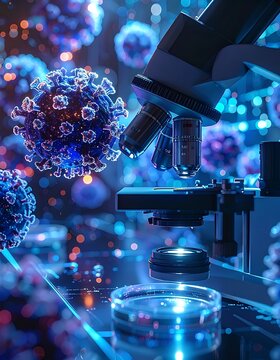 Virus under microscope in laboratory setting.