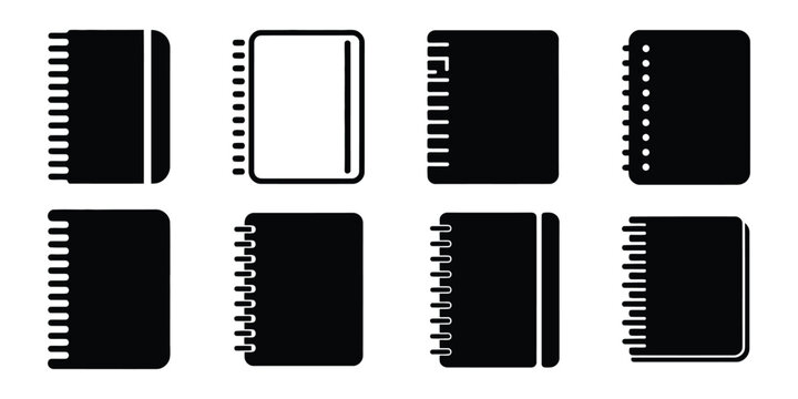 Notebook spiral binding silhouette icon set black vector illustration