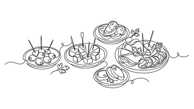 A line drawing of various sushi plates.