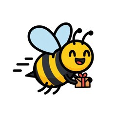 Fototapeta premium Speedy Cartoon Bee Delivering a Gift Box Flying Courier Mascot Illustration