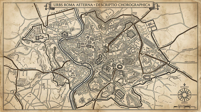 Antique map of ancient Rome
