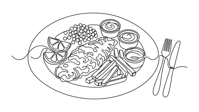 A plate of food with utensils.