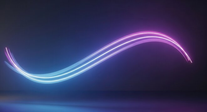 Abstract Neon Wave Light Trails in Blue and Purple Gradient.