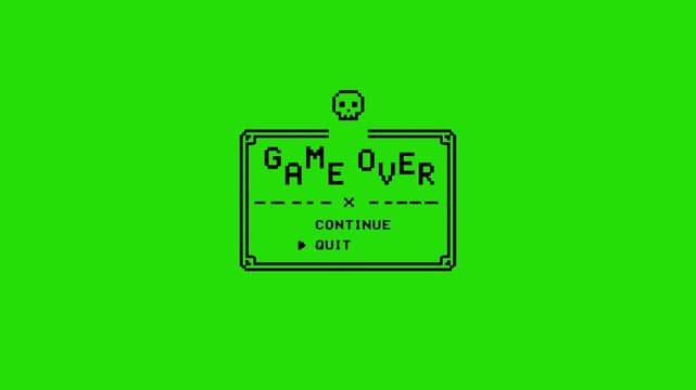 Pixel Art Game Over Screen with Skull and Options
