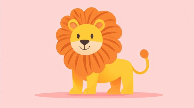 Cute cartoon lion on pink background