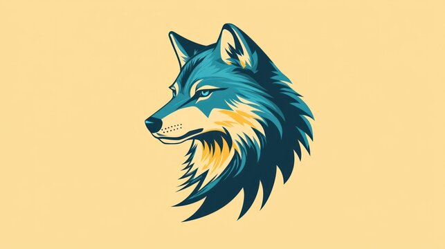 Wolf profile illustration, pale yellow background, artistic style, graphic design, for branding or print