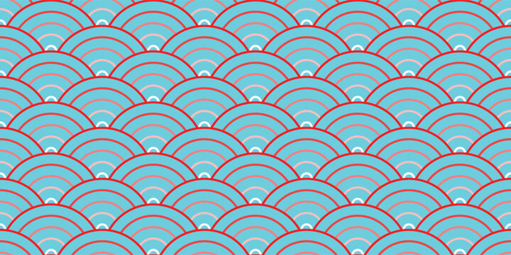 Japanese Wave Seamless Pattern Vector - Sea Water Wave VectorBackground Illustration