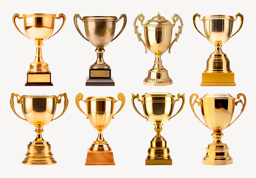 Golden Trophies Showcase Achievement Element Design Set