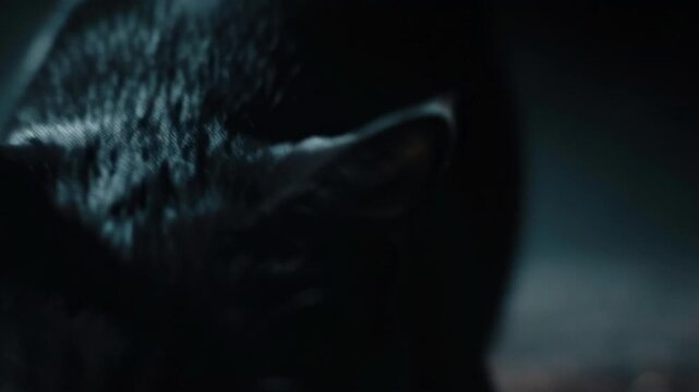 Black cat hissing and baring teeth in dark cinematic scene