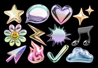 Colorful 3D Metallic Icons Design Set