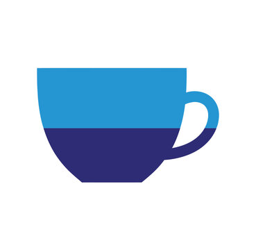 Two tone blue coffee cup icon with hot drink beverage container breakfast refreshment caffeine espresso